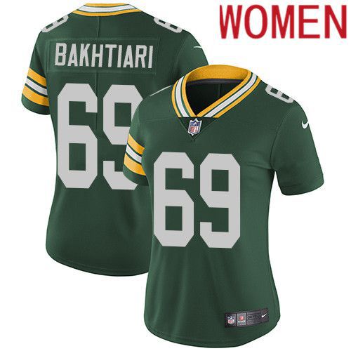 Women Green Bay Packers 69 David Bakhtiari Green Nike Vapor Limited NFL Jersey